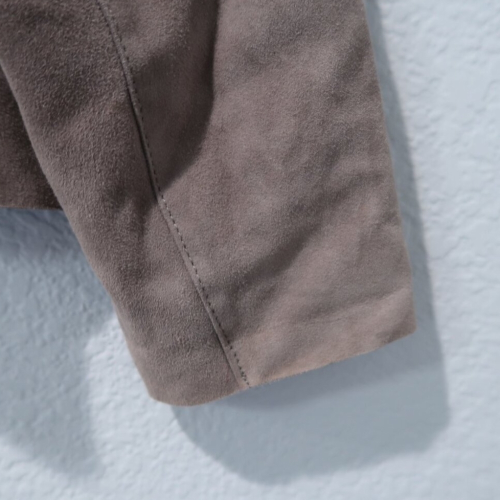 Mango Leather Jacket Womens Drape Front Suede Blazer Open Jacket Long Sleeve L - Picture 5 of 8